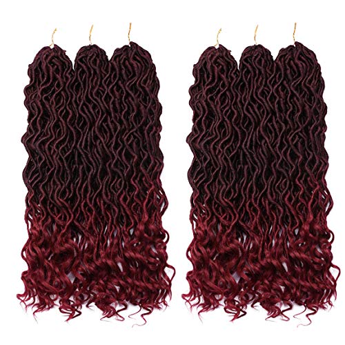 6 Packs 50CM Häkeln Zöpfe Haar Göttin Faux Locs Haar Extensions Welliger Faux Mit Lockigen Enden Synthetisches Flechten Haarverlängerung Frisuren für Frauen Schwarz bis Burgund von S-noilite