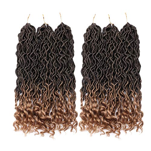 6 Packs 50CM Häkeln Zöpfe Haar Göttin Faux Locs Haar Extensions Welliger Faux Mit Lockigen Enden Synthetisches Flechten Haarverlängerung Frisuren für Frauen Schwarz bis Kaffeebraun von S-noilite