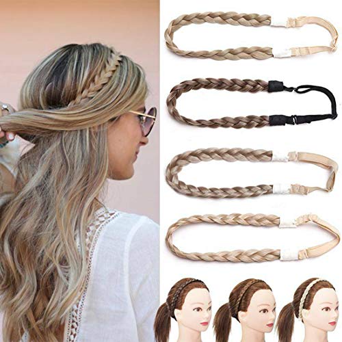 S-noilite Hair Braided Hair Extensions Headband Classic Chunky Wide Braids Elastic Stretch Haarteil Damen Mädchen Beauty Accessoire Breite 1,5 cm – Hellbraun von S-noilite