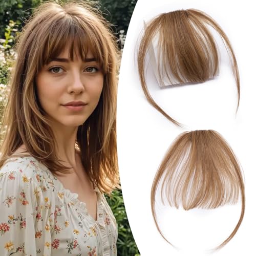 Clip in Pony Echthaar 100% Remy Haar Clip in Bangs Dünner Pony mit Schläfen - Haarteile Echthaar für Damen 3g #6 Hellbraun Clip in Pony Echthaar 100% Remy Haar Clip in Bangs Dünner Pony mit Schläfen - Haarteile Echthaar für Damen 3g #6 Hellbraun von S-noilite