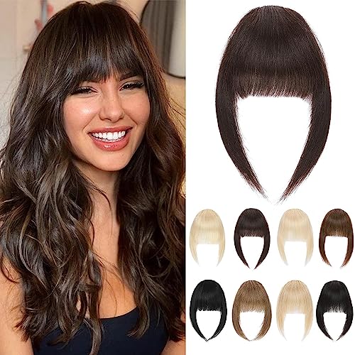 S-noilite Clip in Pony Echthaar 100% Remy Haar Curved Bangs mit Schläfen - Clip in Bangs Haarteile Echthaar für Frauen 14g #2 Dunkelbraun von S-noilite