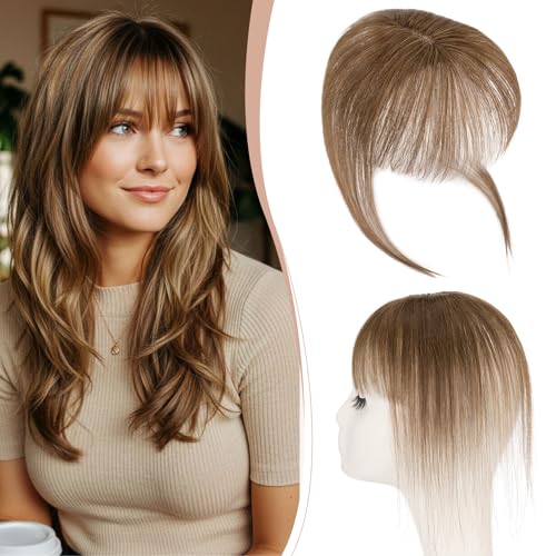 Clip in Pony Echthaar 3D 360° Abdeckung 100% Remy Haar Clip in Bangs Dünner Pony - Haarteile Echthaar für Damen 10g #4 Mittelbraun von S-noilite