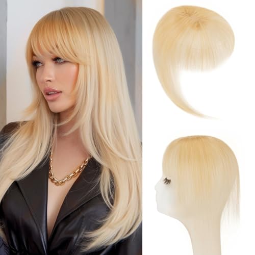 S-noilite Clip in Pony Echthaar 3D 360° Abdeckung 100% Remy Haar Clip in Bangs Dünner Pony - Haarteile Echthaar für Damen 10g #613 Hellblond von S-noilite