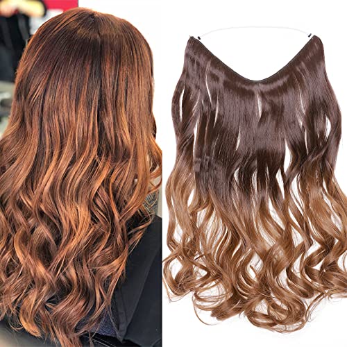 Hair Extensions Geheimes Stirnband Einfach unsichtbar Crown Wire im Haarverlängerung Haarteil für Frauen 50cm Gewellt Brown to Light Auburn von S-noilite