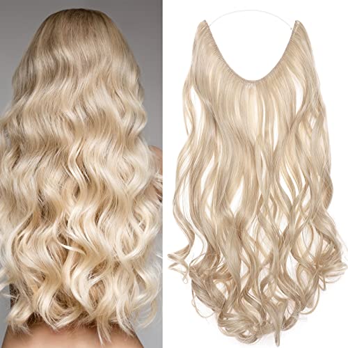 Hair Extensions Geheimes Stirnband Einfach unsichtbar Crown Wire im Haarverlängerung Haarteil für Frauen 50cm Gewellt Aschblond Mix Bleichblond von S-noilite