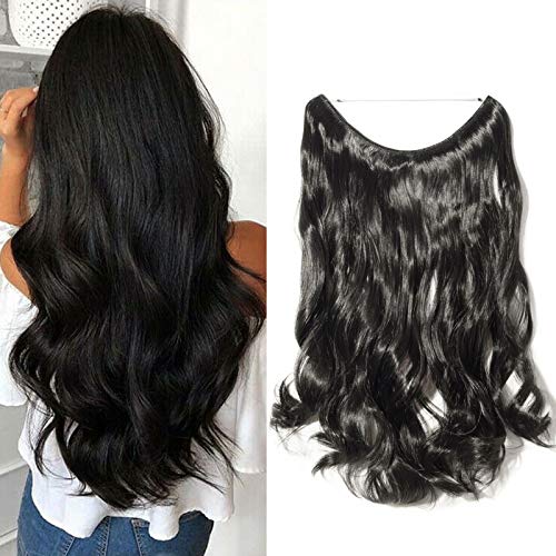 Hair Extensions Geheimes Stirnband Einfach unsichtbar Crown Wire im Haarverlängerung Haarteil für Frauen 50cm Gewellt Dunkles Schwarz von S-noilite