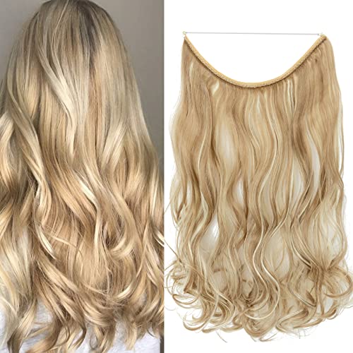 Hair Extensions Geheimes Stirnband Einfach unsichtbar Crown Wire im Haarverlängerung Haarteil für Frauen 50cm Gewellt Sandblond & Bleichblond von S-noilite