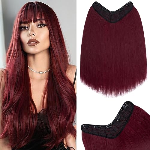 S-Noilite Clip in Extensions, U-förmige Clip in Haarverlängerung Synthetik Voller Kopf Hair Extensions 1PCS Glatte Clip in Haar Extensions Haarteile für Frauen 45 cm, Weinrot von S-noilite