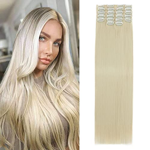 S-Noilite Clip in Extensions 56 cm 12 Teiliges Haarverlängerungen Glattes Haar Clip Extensions Synthetik Lang Haarextension Clips Haarteile für Damen - Bleichblond von S-noilite