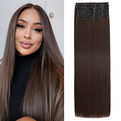 S-Noilite Clip in Extensions 56 cm 12 Teiliges Haarverlängerungen Glattes Haar Clip Extensions Synthetik Lang Haarextension Clips Haarteile für Damen - Hellbraun von S-noilite