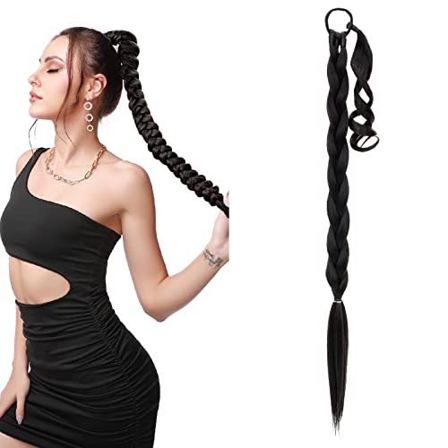 S-Noilite Lange DIY Braid Extensions Natürliches Kunsthaar Zopf Extensions Pferdeschwanz Haarverlängerung Synthetisches Haar Zum Einflechten Haarteile für Frauen 81cm Dunkelbraun von S-noilite