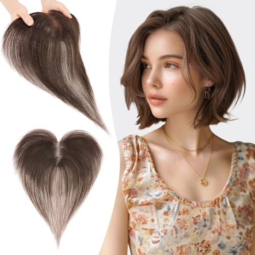 S-noilite Echthaar Toupets für Frauen Dunkelbraun - 9x12cm T-Sharp Haar Toppers Clip in Haarteile Echthaar mit Seitenpony 13 Gramm S-noilite Echthaar Toupets für Frauen Dunkelbraun - 9x12cm T-Sharp Haar Toppers Clip in Haarteile Echthaar mit Seitenpony 13 Gramm von S-noilite