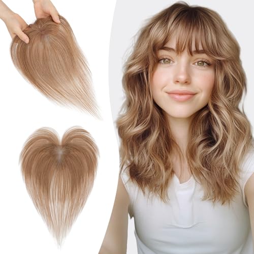 S-noilite Echthaar Toupets für Frauen Hellbraun - 9x12cm T-Sharp Haar Toppers Clip in Haarteile Echthaar mit Wispy Pony 13 Gramm S-noilite Echthaar Toupets für Frauen Hellbraun - 9x12cm T-Sharp Haar Toppers Clip in Haarteile Echthaar mit Wispy Pony 13 Gramm von S-noilite