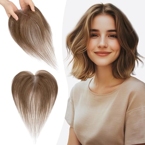 S-noilite Echthaar Toupets für Frauen Mittelbraun - 9x12cm T-Sharp Haar Toppers Clip in Haarteile Echthaar mit Seitenpony 13 Gramm S-noilite Echthaar Toupets für Frauen Mittelbraun - 9x12cm T-Sharp Haar Toppers Clip in Haarteile Echthaar mit Seitenpony 13 Gramm von S-noilite