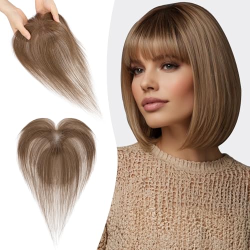 S-noilite Echthaar Toupets für Frauen Mittelbraun - 9x12cm T-Sharp Haar Toppers Clip in Haarteile Echthaar mit Wispy Pony 13 Gramm S-noilite Echthaar Toupets für Frauen Mittelbraun - 9x12cm T-Sharp Haar Toppers Clip in Haarteile Echthaar mit Wispy Pony 13 Gramm von S-noilite