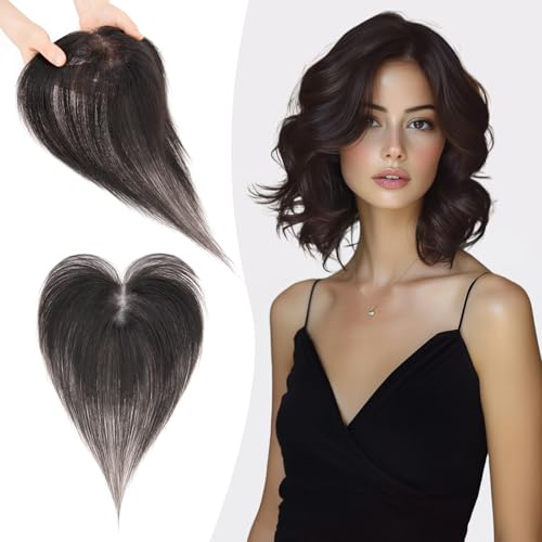 S-noilite Echthaar Toupets für Frauen Natürliches Schwarz - 9x12cm T-Sharp Haar Toppers Clip in Haarteile Echthaar mit Seitenpony 13 Gramm S-noilite Echthaar Toupets für Frauen Natürliches Schwarz - 9x12cm T-Sharp Haar Toppers Clip in Haarteile Echthaar mit Seitenpony 13 Gramm von S-noilite
