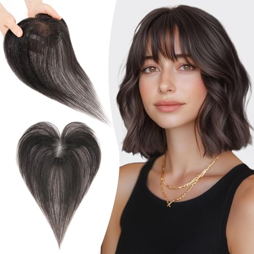 S-noilite Echthaar Toupets für Frauen Natürliches Schwarz - 9x12cm T-Sharp Haar Toppers Clip in Haarteile Echthaar mit Wispy Pony 13 Gramm S-noilite Echthaar Toupets für Frauen Natürliches Schwarz - 9x12cm T-Sharp Haar Toppers Clip in Haarteile Echthaar mit Wispy Pony 13 Gramm von S-noilite