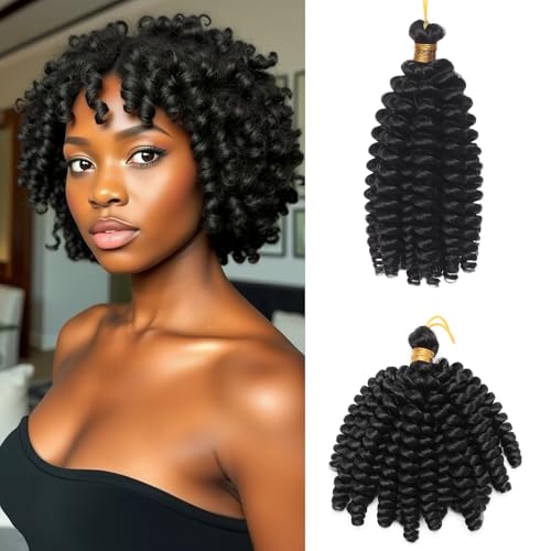 S-noilite Jamaican Bounce Häkelhaar 15 cm, Jumpy Wand Curls Häkelhaar, kurz vorgelockt gehäkelte Zöpfe Haarverlängerung, synthetisch für schwarze Frauen, 3 Packung 180 g,Dunkelschwarz von S-noilite