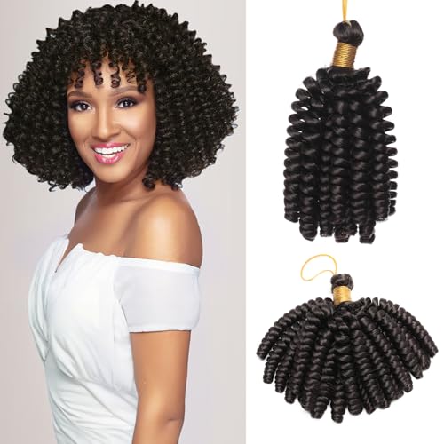 S-noilite Jamaican Bounce Häkelhaar 15 cm, Jumpy Wand Curls Häkelhaar, kurz vorgelockt gehäkelte Zöpfe Haarverlängerung, synthetisch für schwarze Frauen, 3 Packung 180 g,Naturschwarz von S-noilite