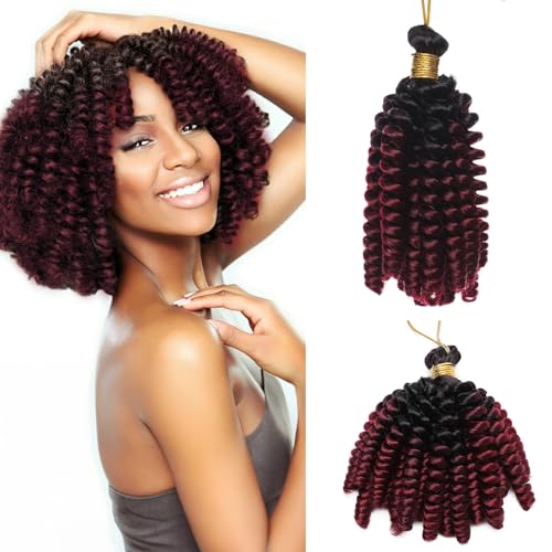 S-noilite Jamaican Bounce Häkelhaar 15 cm, Jumpy Wand Curls Häkelhaar, kurz vorgelockt gehäkelte Zöpfe Haarverlängerung, synthetisch für schwarze Frauen, 3 Packung 180 g,Schwarz zu Charm-Rot von S-noilite