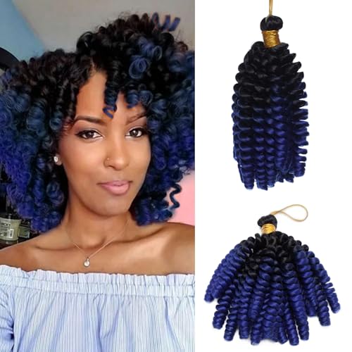 S-noilite Jamaican Bounce Häkelhaar 15 cm, Jumpy Wand Curls Häkelhaar, kurz vorgelockt gehäkelte Zöpfe Haarverlängerung, synthetisch für schwarze Frauen, 3 Packung 180 g,Schwarz zu Dunkelblau von S-noilite