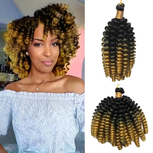 S-noilite Jamaican Bounce Häkelhaar 15 cm, Jumpy Wand Curls Häkelhaar, kurz vorgelockt gehäkelte Zöpfe Haarverlängerung, synthetisch für schwarze Frauen, 3 Packung 180 g,Schwarz zu Gold von S-noilite