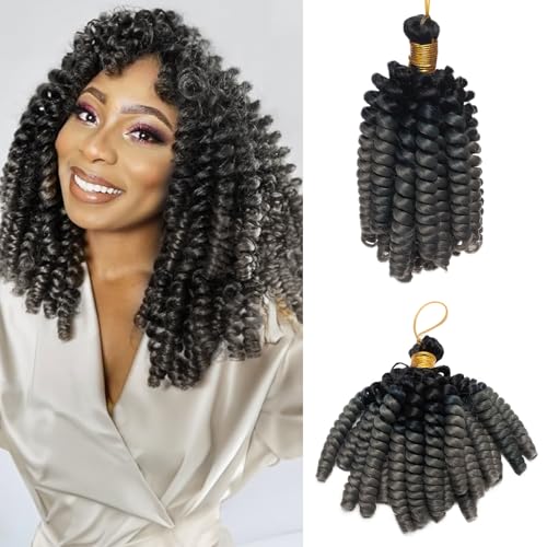 S-noilite Jamaican Bounce Häkelhaar 15 cm, Jumpy Wand Curls Häkelhaar, kurz vorgelockt gehäkelte Zöpfe Haarverlängerung, synthetisch für schwarze Frauen, 3 Packung 180 g,Schwarz zu Grau von S-noilite