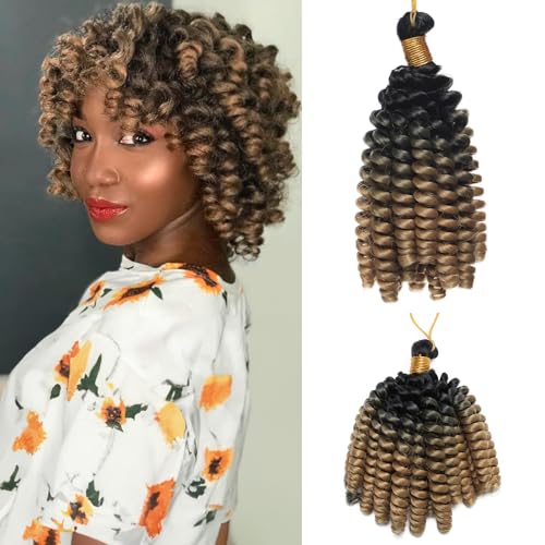 S-noilite Jamaican Bounce Häkelhaar 15 cm, Jumpy Wand Curls Häkelhaar, kurz vorgelockt gehäkelte Zöpfe Haarverlängerung, synthetisch für schwarze Frauen, 3 Packung 180 g,Schwarz zu Hellbraun von S-noilite