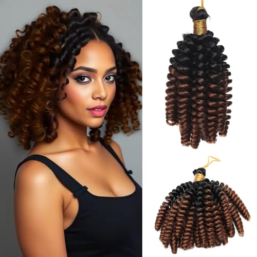 S-noilite Jamaican Bounce Häkelhaar 15 cm, Jumpy Wand Curls Häkelhaar, kurz vorgelockt gehäkelte Zöpfe Haarverlängerung, synthetisch für schwarze Frauen, 3 Packung 180 g,Schwarz zu Kaffeebraun von S-noilite