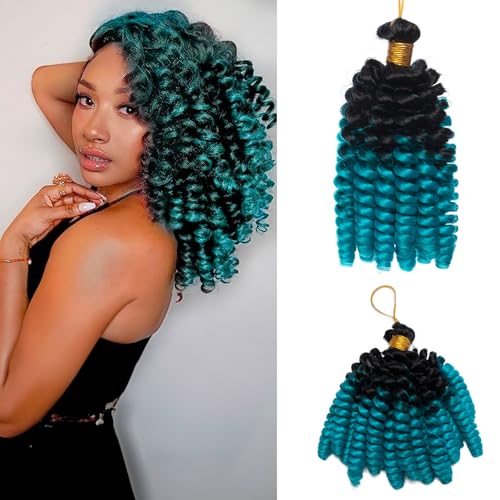 S-noilite Jamaican Bounce Häkelhaar 15 cm, Jumpy Wand Curls Häkelhaar, kurz vorgelockt gehäkelte Zöpfe Haarverlängerung, synthetisch für schwarze Frauen, 3 Packung 180 g,Schwarz zu Seeblau von S-noilite