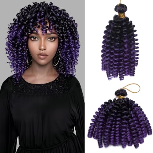 S-noilite Jamaican Bounce Häkelhaar 15 cm, Jumpy Wand Curls Häkelhaar, kurz vorgelockt gehäkelte Zöpfe Haarverlängerung, synthetisch für schwarze Frauen, 3 Packung 180 g,Schwarz zu Violettblau von S-noilite