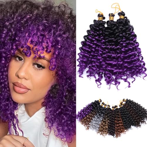 S-noilite Lockiges Flechthaar, Marlybob Häkelzöpfe Haarverlängerung 20 cm Wasserwelle Afro Kinky Jerry Curl Vorgedehntes Ombre Flechthaarteil für schwarze Frauen, 3 Pack 95 g,Schwarzmischung Violett S-noilite Lockiges Flechthaar, Marlybob Häkelzöpfe Haarverlängerung 20 cm Wasserwelle Afro Kinky Jerry Curl Vorgedehntes Ombre Flechthaarteil für schwarze Frauen, 3 Pack 95 g,Schwarzmischung Violett von S-noilite