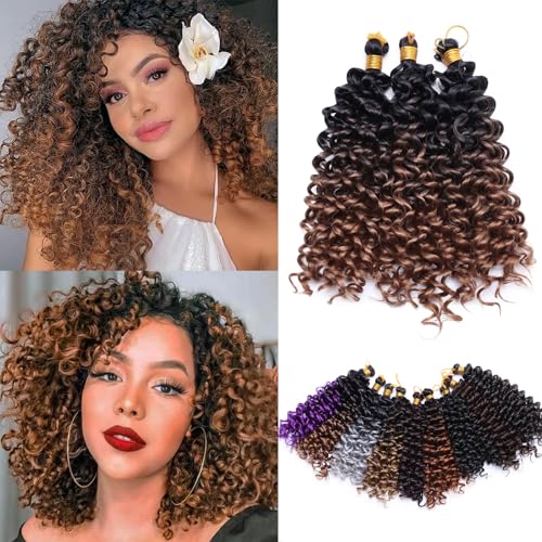 S-noilite Lockiges Flechthaar, Marlybob Häkelzöpfe Haarverlängerung 20 cm Wasserwelle Afro Kinky Jerry Curl Vorgedehntes Ombre Flechthaarteil für schwarze Frauen, 3 Packung 95 g,Schwarz zu Rotbraun von S-noilite