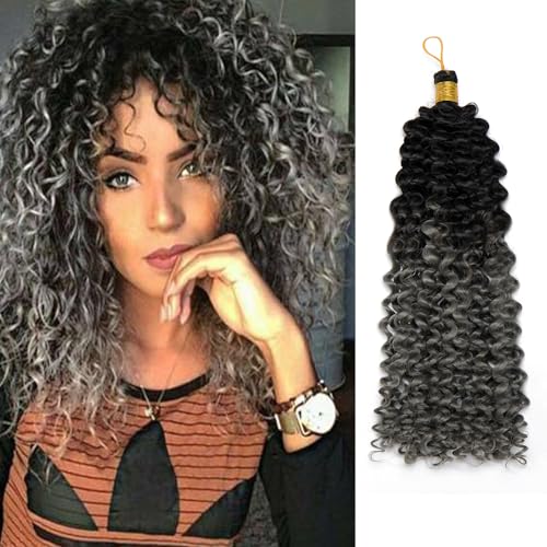 S-noilite Lockiges Flechthaar, Marlybob Häkelzöpfe Haarverlängerung 35 cm Wasserwelle Afro Kinky Jerry Curl Vorgedehntes Ombre Flechthaarteil für schwarze Frauen, 1 Packung 100 g,Schwarz zu Grau S-noilite Lockiges Flechthaar, Marlybob Häkelzöpfe Haarverlängerung 35 cm Wasserwelle Afro Kinky Jerry Curl Vorgedehntes Ombre Flechthaarteil für schwarze Frauen, 1 Packung 100 g,Schwarz zu Grau von S-noilite