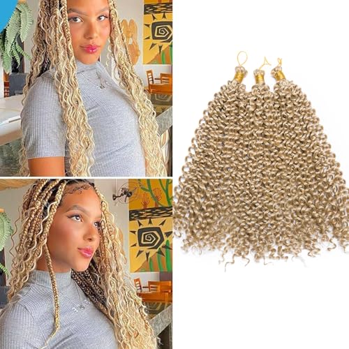 S-noilite Lockiges Flechthaar, Marlybob Häkelzöpfe Haarverlängerung 35 cm Wasserwelle Afro Kinky Jerry Curl Vorgedehntes Ombre Flechthaarteil für schwarze Frauen, 3 Packung 300 g,Aschblond von S-noilite