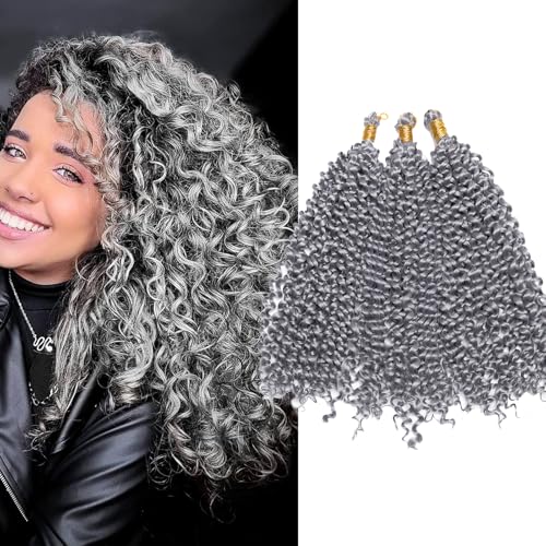 S-noilite Lockiges Flechthaar, Marlybob Häkelzöpfe Haarverlängerung 35 cm Wasserwelle Afro Kinky Jerry Curl Vorgedehntes Ombre Flechthaarteil für schwarze Frauen, 3 Packung 300 g,Dunkelgrau von S-noilite
