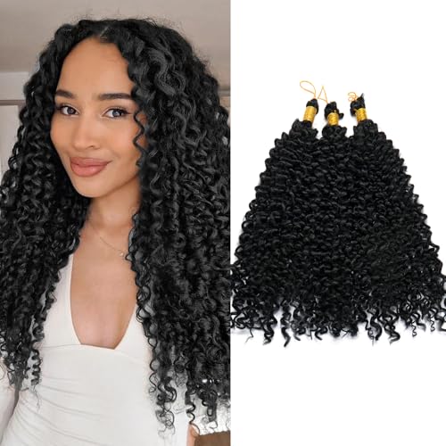 S-noilite Lockiges Flechthaar, Marlybob Häkelzöpfe Haarverlängerung 35 cm Wasserwelle Afro Kinky Jerry Curl Vorgedehntes Ombre Flechthaarteil für schwarze Frauen, 3 Packung 300 g,Dunkelschwarz von S-noilite