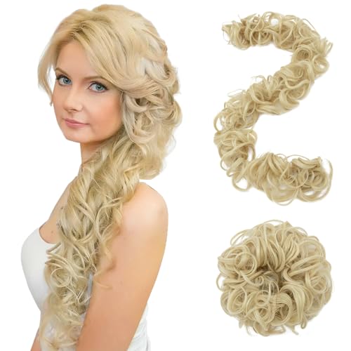 S-noilite Messy Bun Haarteil Lang Scrunchy DIY Wrap Around Touseld Updo Haarverlängerungen Ponytail Curly Haarteile, 80cm Wavy Donut Chignons für Frauen 85g,Bleichblond S-noilite Messy Bun Haarteil Lang Scrunchy DIY Wrap Around Touseld Updo Haarverlängerungen Ponytail Curly Haarteile, 80cm Wavy Donut Chignons für Frauen 85g,Bleichblond von S-noilite