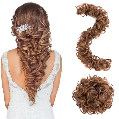 S-noilite Messy Bun Haarteil Lang Scrunchy DIY Wrap Around Touseld Updo Haarverlängerungen Ponytail Curly Haarteile, 80cm Wavy Donut Chignons für Frauen 85g,Hellbraun S-noilite Messy Bun Haarteil Lang Scrunchy DIY Wrap Around Touseld Updo Haarverlängerungen Ponytail Curly Haarteile, 80cm Wavy Donut Chignons für Frauen 85g,Hellbraun von S-noilite