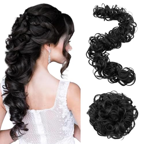 S-noilite Messy Bun Haarteil Lang Scrunchy DIY Wrap Around Touseld Updo Haarverlängerungen Ponytail Curly Haarteile, 80cm Wavy Donut Chignons für Frauen 85g,Schwarz S-noilite Messy Bun Haarteil Lang Scrunchy DIY Wrap Around Touseld Updo Haarverlängerungen Ponytail Curly Haarteile, 80cm Wavy Donut Chignons für Frauen 85g,Schwarz von S-noilite