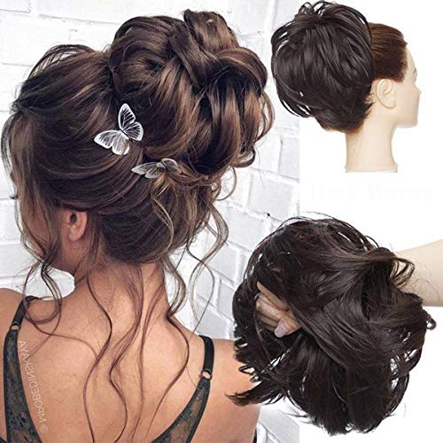 Tousled Updo Messy Bun Haarteil Haargummis Haarverlängerung Pferdeschwanz mit elastischen Haarteil Hair Extensions für Frauen Dunkelbraun von S-noilite