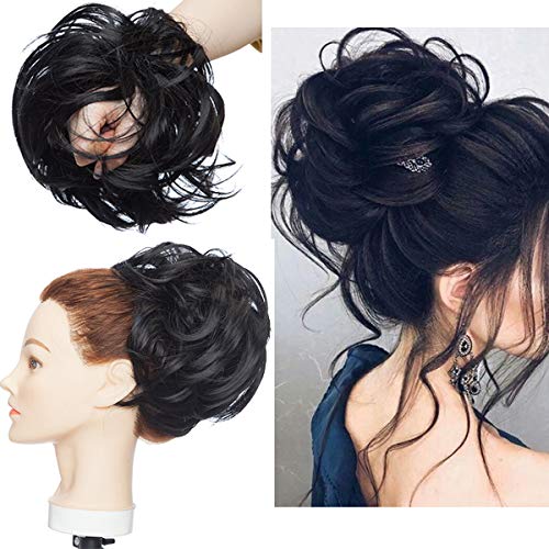 Tousled Updo Messy Bun Haarteil Haargummis Haarverlängerung Pferdeschwanz mit elastischen Haarteil Hair Extensions für Frauen Dunkelschwarz von S-noilite