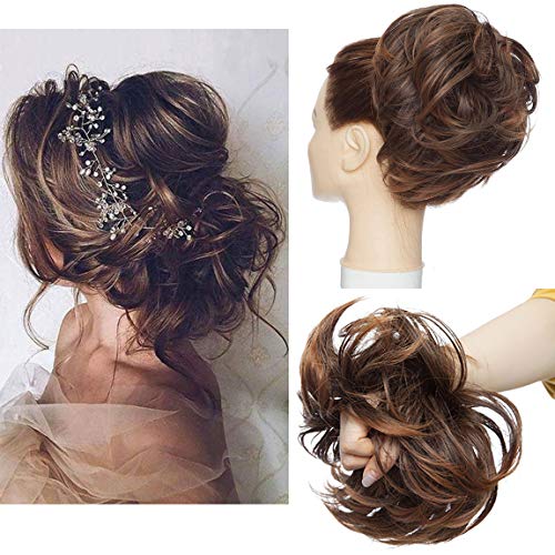 Tousled Updo Messy Bun Haarteil Haargummis Haarverlängerung Pferdeschwanz mit elastischen Haarteil Hair Extensions für Frauen Helles Kastanienbraun mix braun von S-noilite