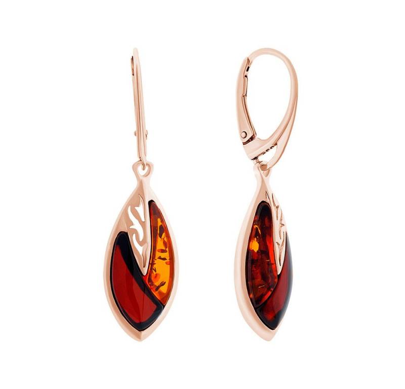 S&A Jewellery Design Paar Ohrhänger aus 925 Silber mit Kirsch- und Cognacbernstein (silber oder rosévergoldet, 2-tlg), 925 Sterling Silber Silberschmuck für Damen von S&A Jewellery Design