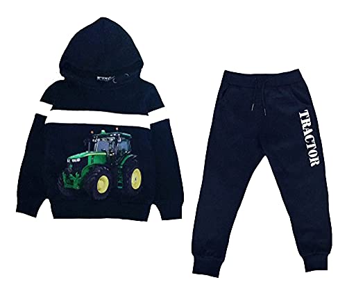 S&C Jungen Jogging Anzug Traktor Hose und Kapuzenpullover Freizeitanzug H-144-blau (98) von S&C
