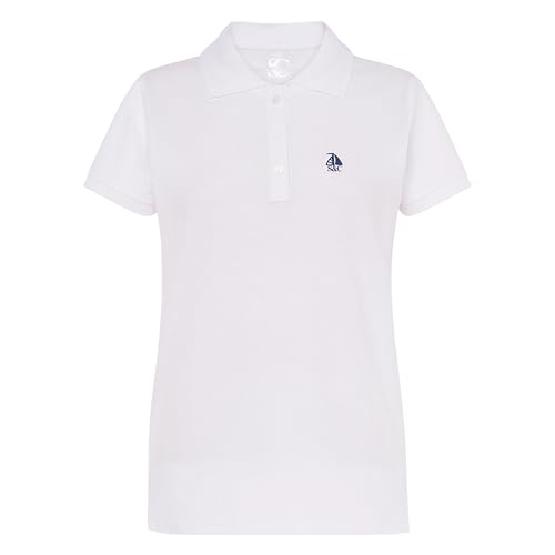 S&C - Poloshirt Damen Kurzarm Baumwolle, Piqué-Strickstoff, Custom Fit, Kragen mit 3 Knöpfen, Casual, Tailliert, Siehe Größentabelle, Weiß, M S&C - Poloshirt Damen Kurzarm Baumwolle, Piqué-Strickstoff, Custom Fit, Kragen mit 3 Knöpfen, Casual, Tailliert, Siehe Größentabelle, Weiß, M von S&C