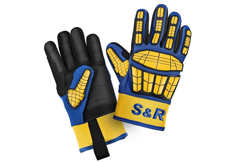 S&R Arbeitshandschuhe Mechaniker Handschuhe mit flexiblen Protektoren, Gr.10, 1 Paar (2-St) für KFZ-, Metall-, Bau-, Holzarbeiten, stoßdämpfende Knöchelschutz von S&R