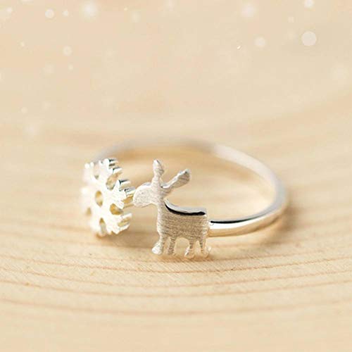 S&RL Geschenkringe S925 Silberringe Weibliche Koreanische Mode Gebürstet Schneeflocke Reh Ringe Romantische Weihnachten Zeigefinger RingS925 Silberring von S&RL