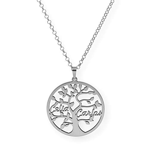 Silberanhänger Baum des Lebens, personalisierbar, mit Namen, Geschenke für Damen, Valentinstag, Muttertag, Cuatro nombres, Silber, Kein Edelstein von S&S
