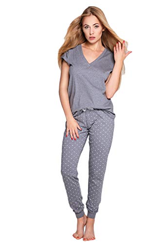 S& SENSIS edler Baumwoll-Pyjama Hausanzug (Made in EU) aus wunderschönem Oberteil und toller Hose in zartem Design (S, Grau mit Punkten) von S& SENSIS